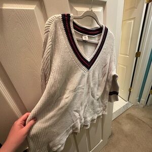 CAbi White and Red V-Neck Sweater